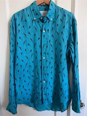LEDBURY Men’s Teal Parrot-Print Button-Down Shirt
